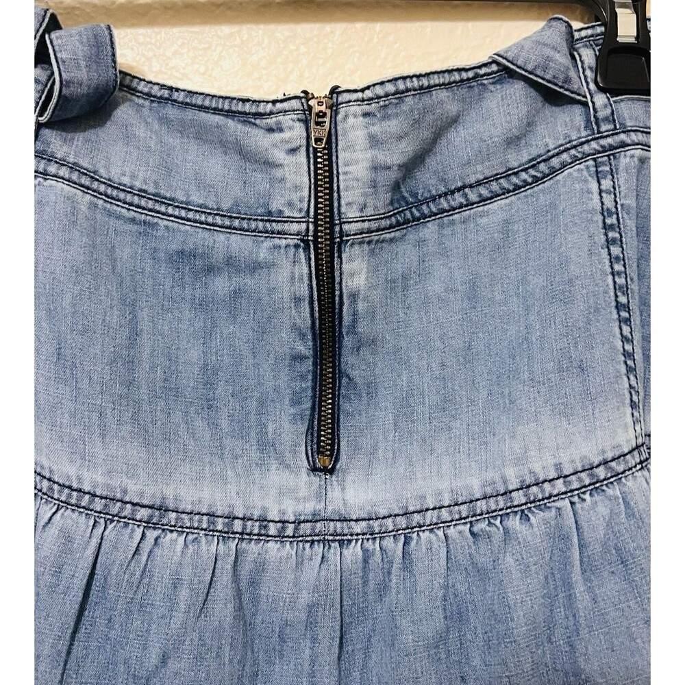 SUNDANCE Tiered Blue Denim Chambray Skirt Country Side Villa Boho Flare Size 12P - Picture 4 of 6